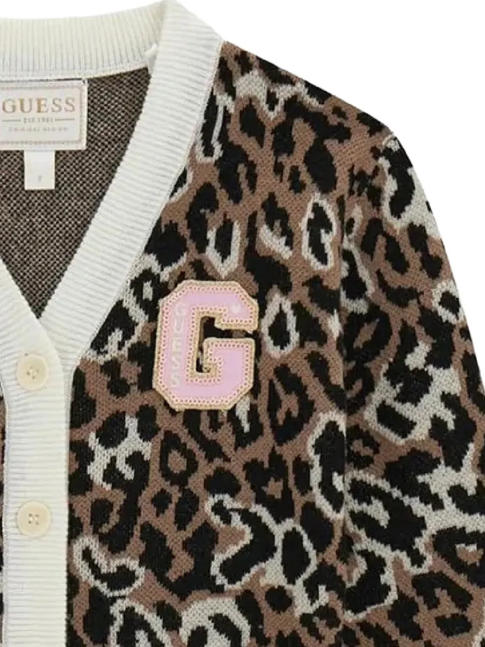 guess kids leopard-print logo-patch cardigan Bruin
