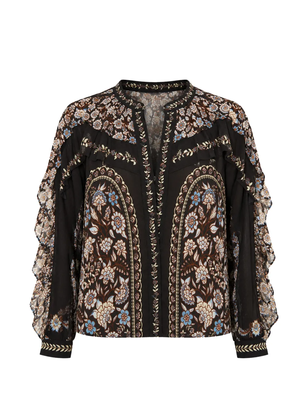 FARM Rio Daniela long-sleeve ruffled blouse - Nero