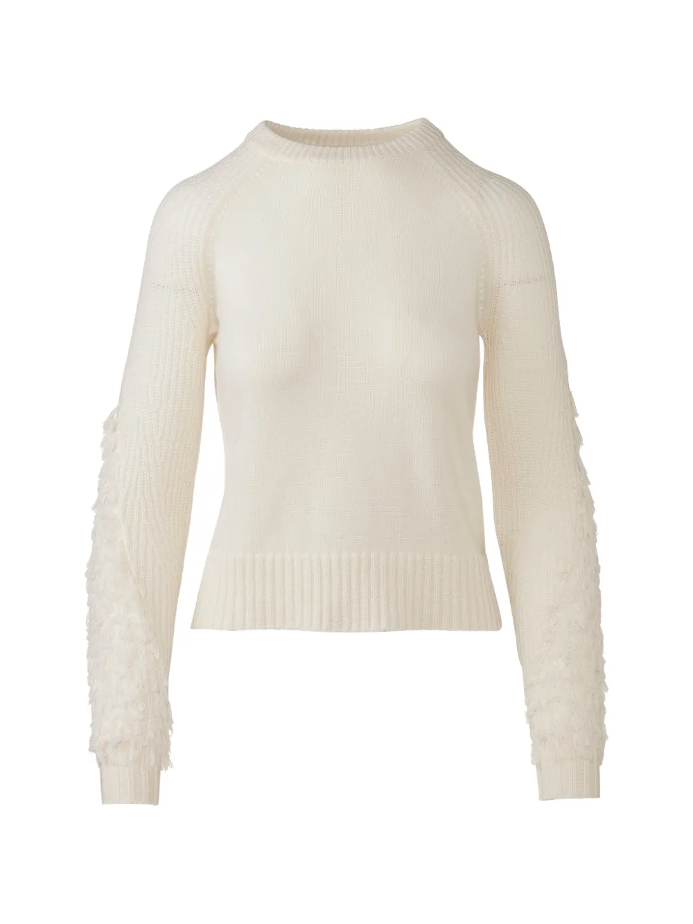 Kinross Cashmere fringe-sleeve crew-neck sweater - Nude