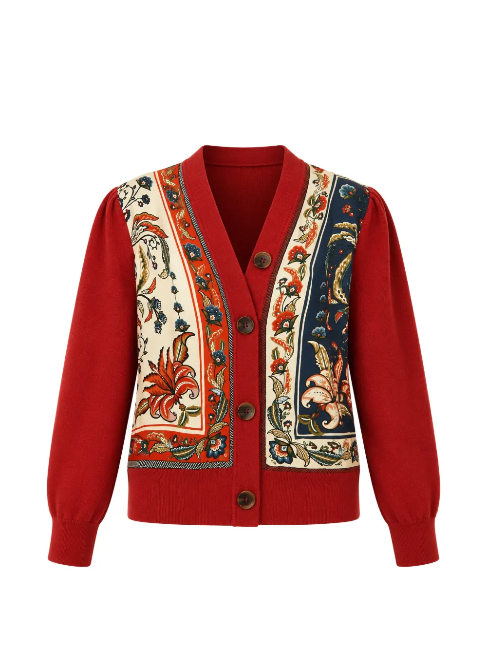 FARM Rio red Ainika garden scarf buttoned knit cardigan - Rosso