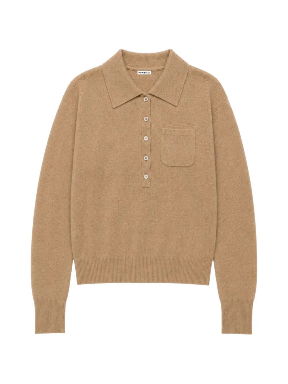 MINNIE ROSE Henley-collar chest-pocket sweater - Nude