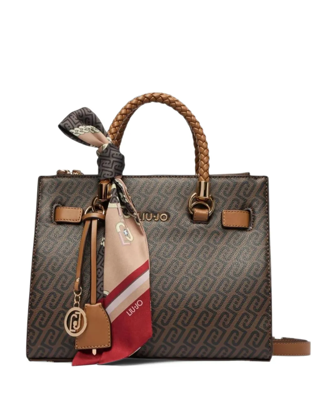 LIU JO monogram-print scarf-detail tote bag - Marrone
