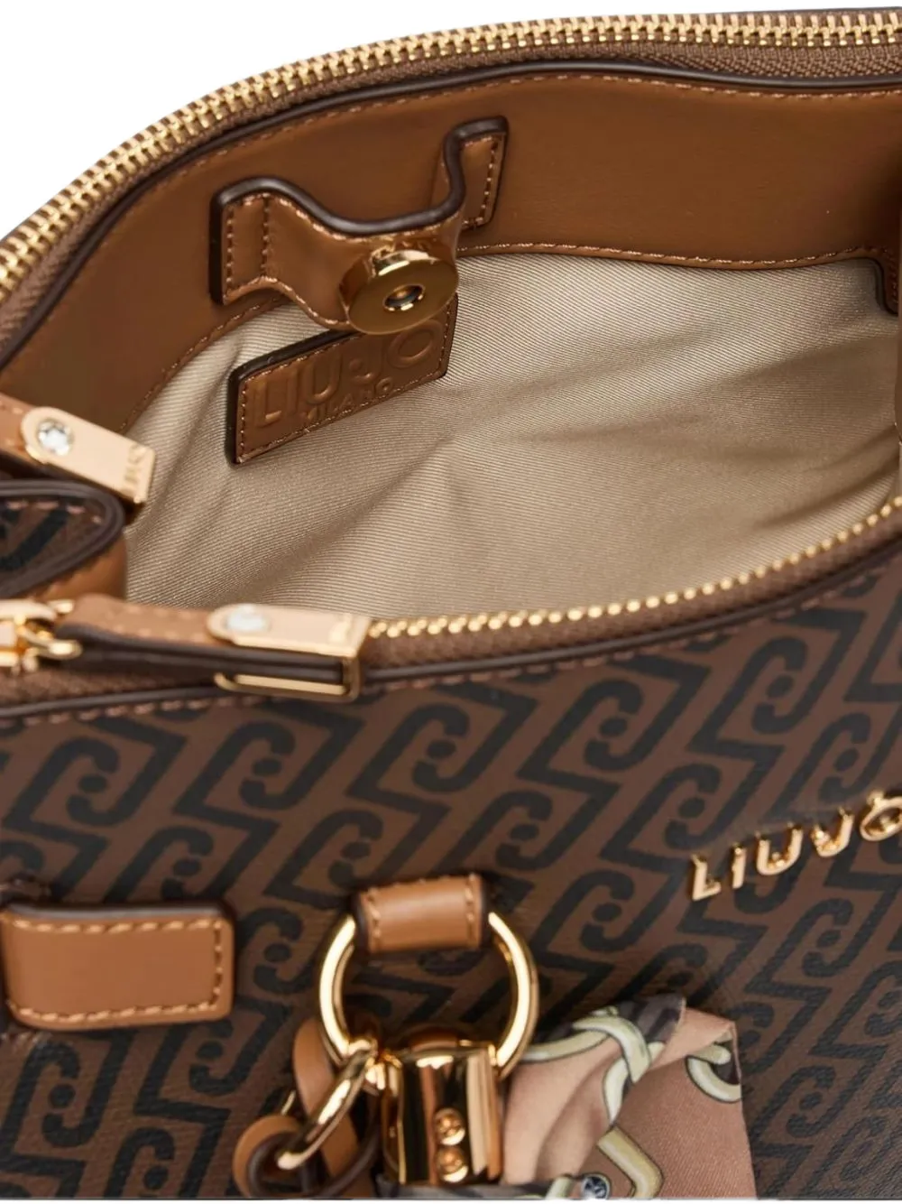 LIU JO monogram-print scarf-detail tote bag Bruin