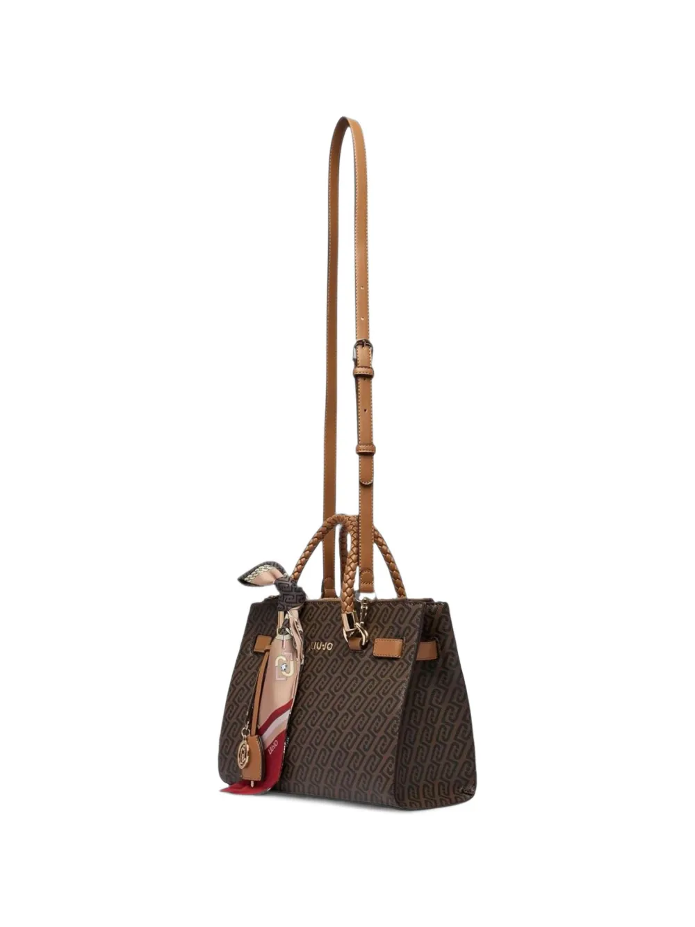 LIU JO monogram-print scarf-detail tote bag Bruin