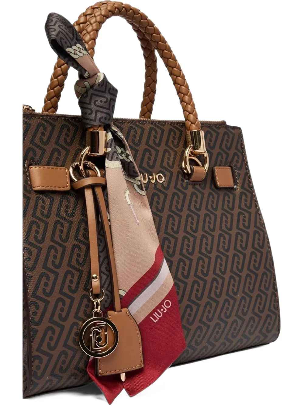 LIU JO monogram-print scarf-detail tote bag Bruin