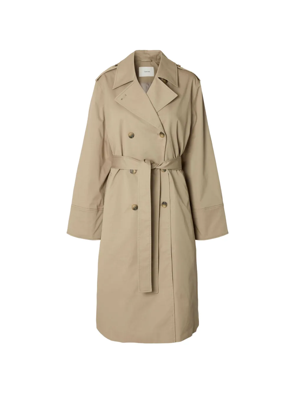 SELECTED double-breasted belted trench coat Beige