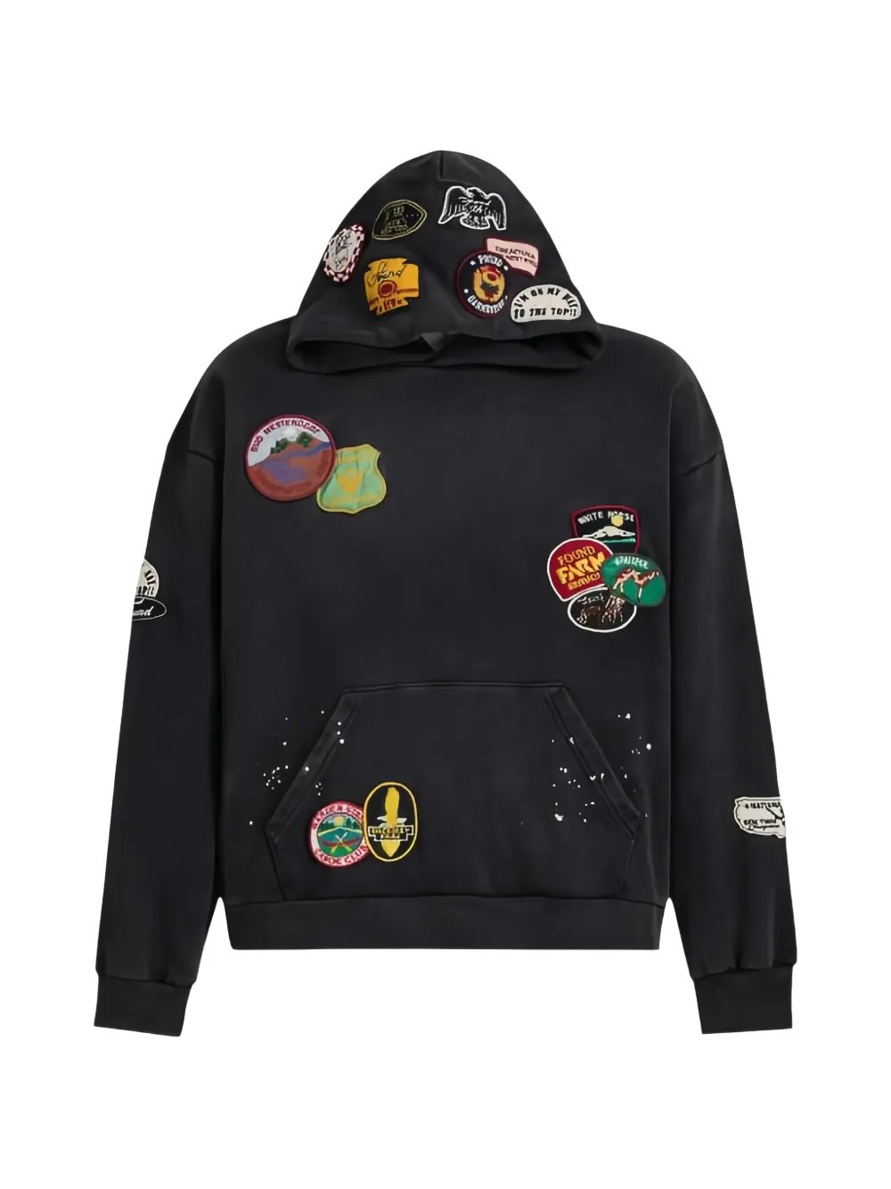 FOUND patch-detail paint-splatter hoodie - Schwarz
