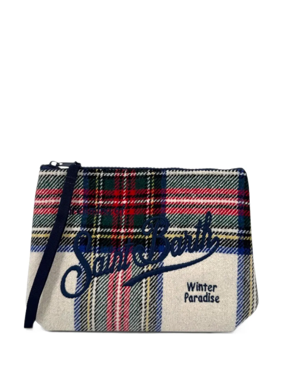 MC2 Saint Barth Aline clutch met tartan ruit en borduurwerk Beige