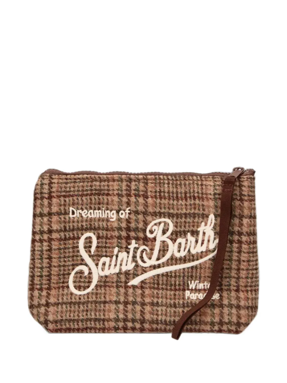 MC2 Saint Barth Aline geruite clutch met geborduurd logo Bruin