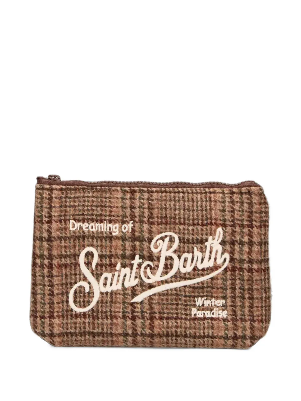 MC2 Saint Barth Aline geruite clutch met geborduurd logo Bruin