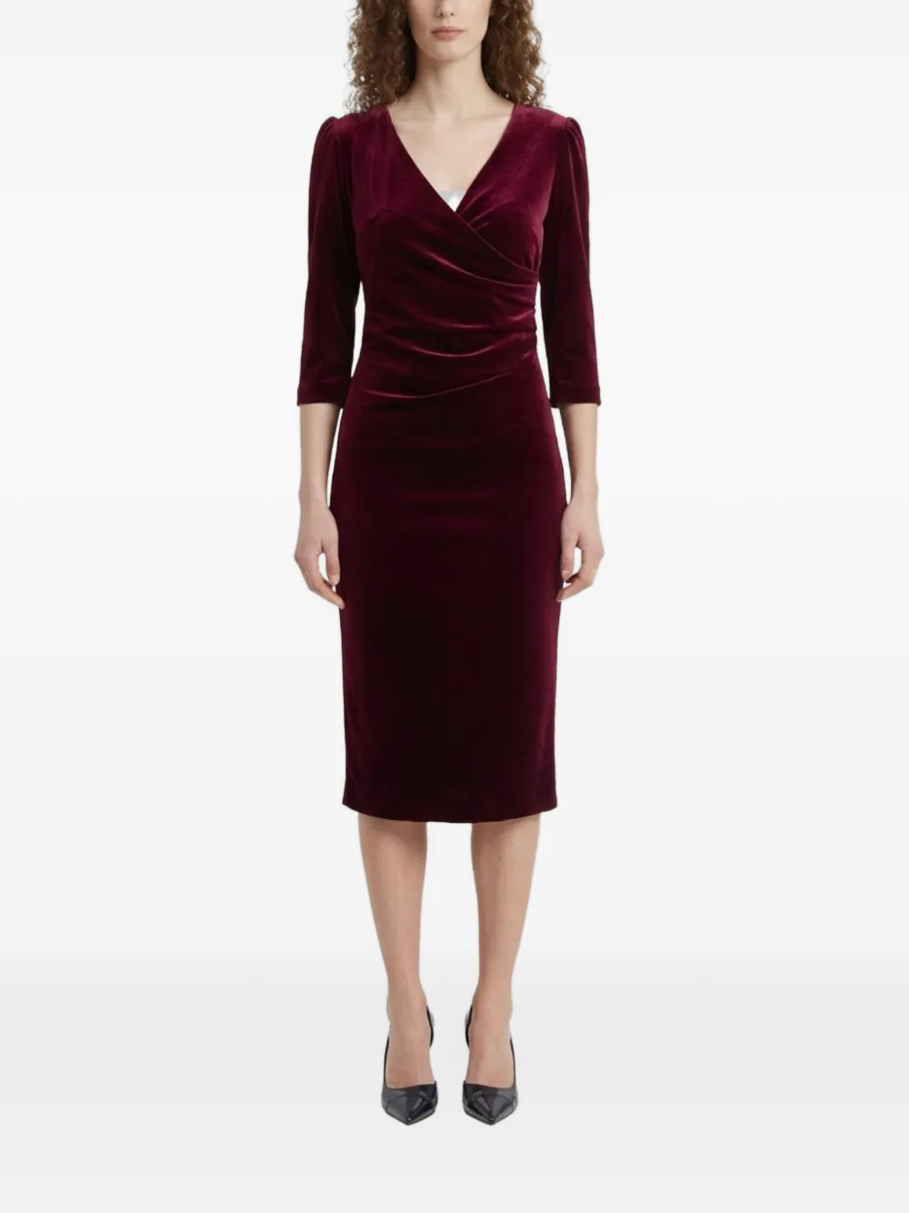 SUTTON NEW YORK velvet wrap-style midi dress - Rosso