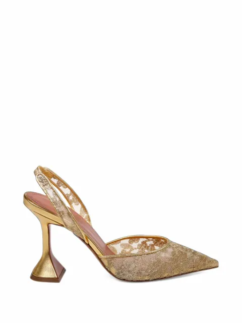 Amina Muaddi Holli lace sling 95 gold lace and gold nappa pumps
