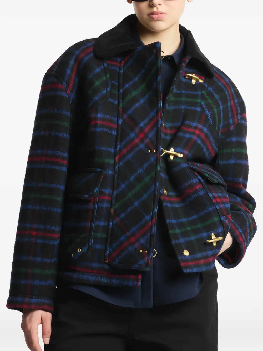 Fay tartan lobster-clasp jacket Blauw