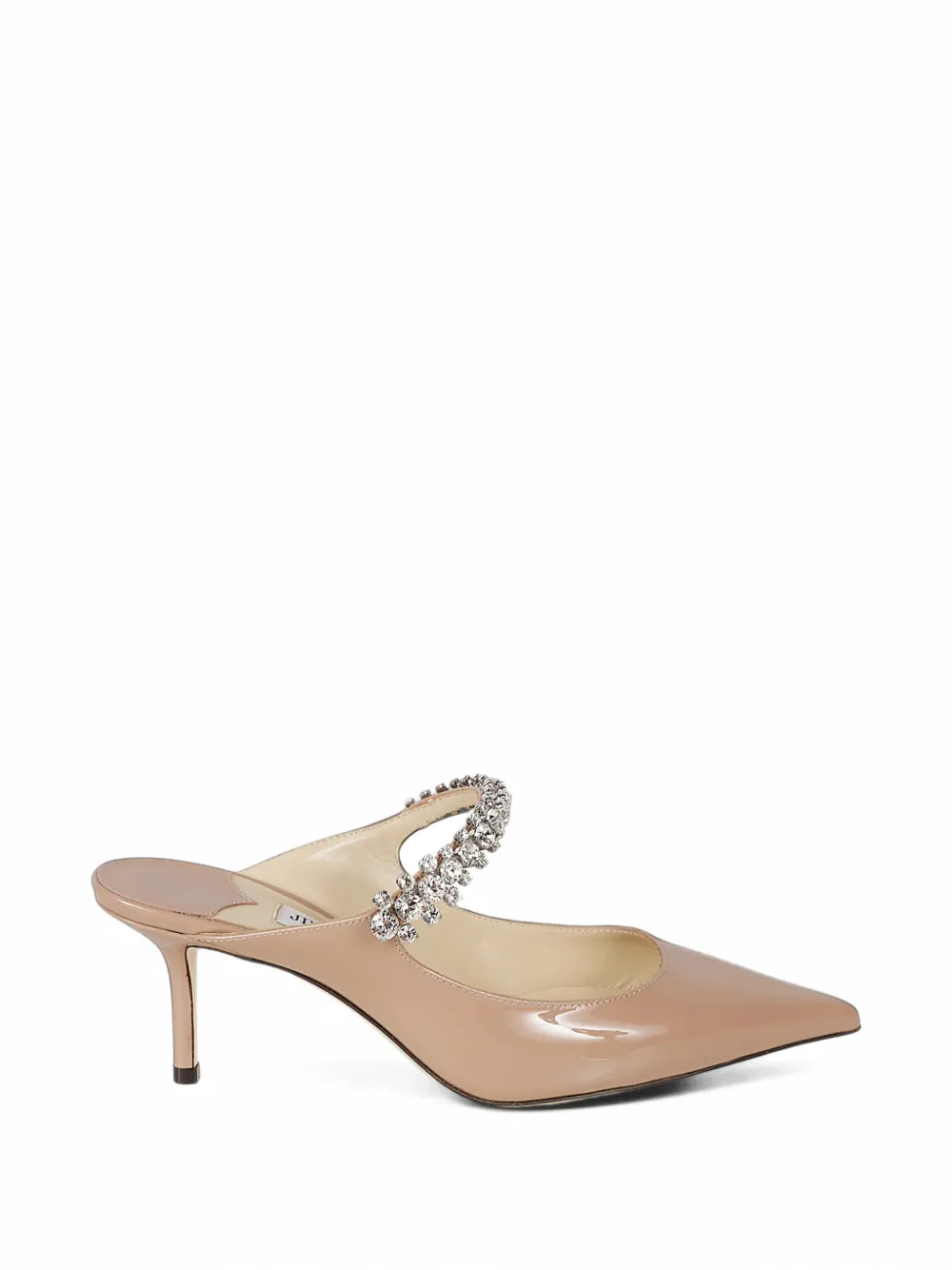 Jimmy Choo Bing 65 ballet pink patent leather mules with crystal strap - Toni neutri