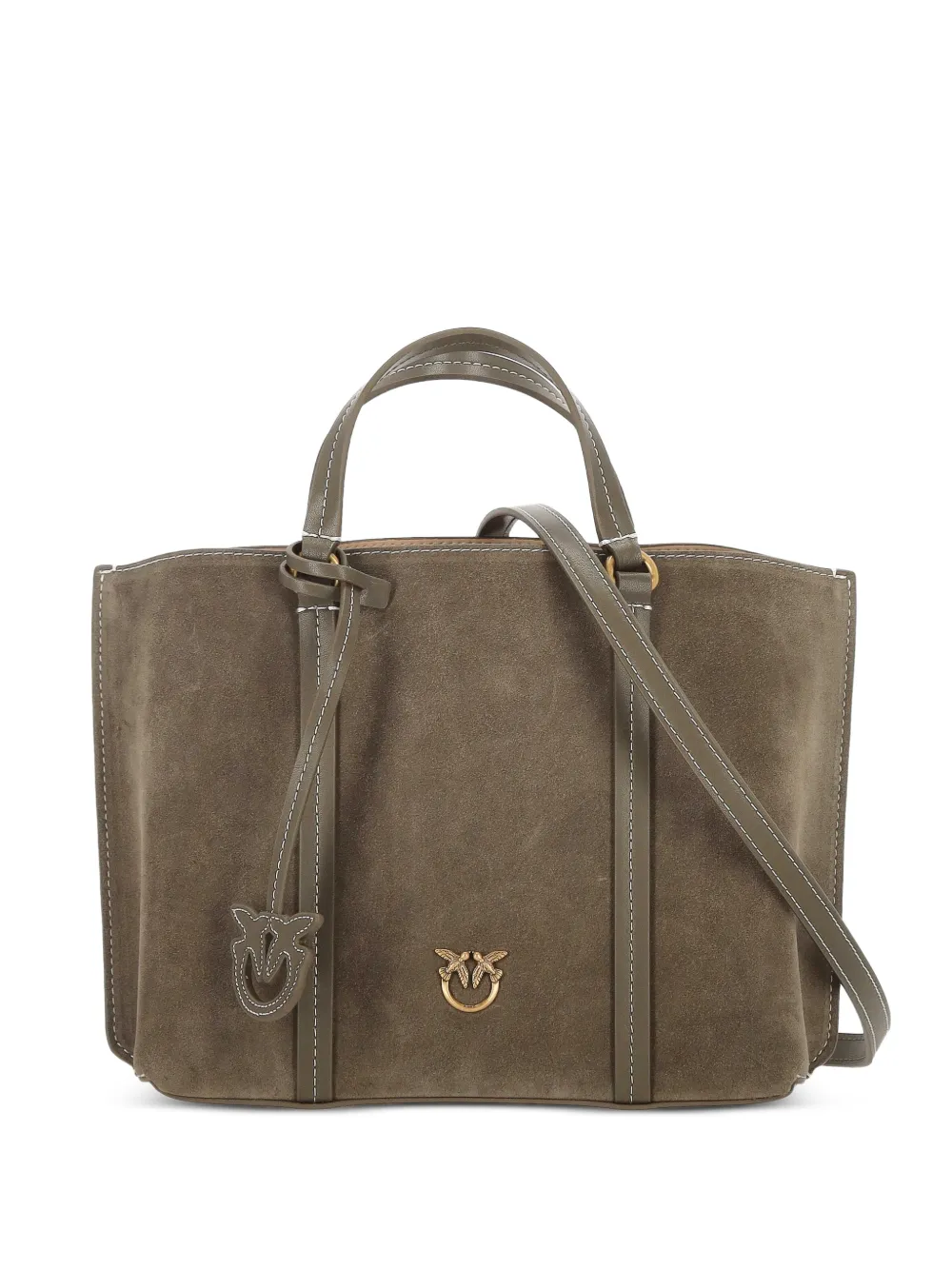 PINKO Love Birds suede tote bag Bruin