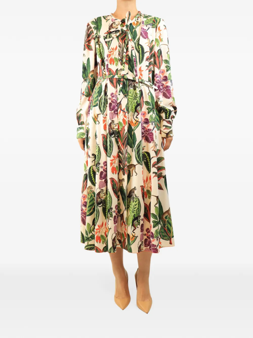 Oscar de la Renta Pre-Owned belted floral-print midi dress - Nude