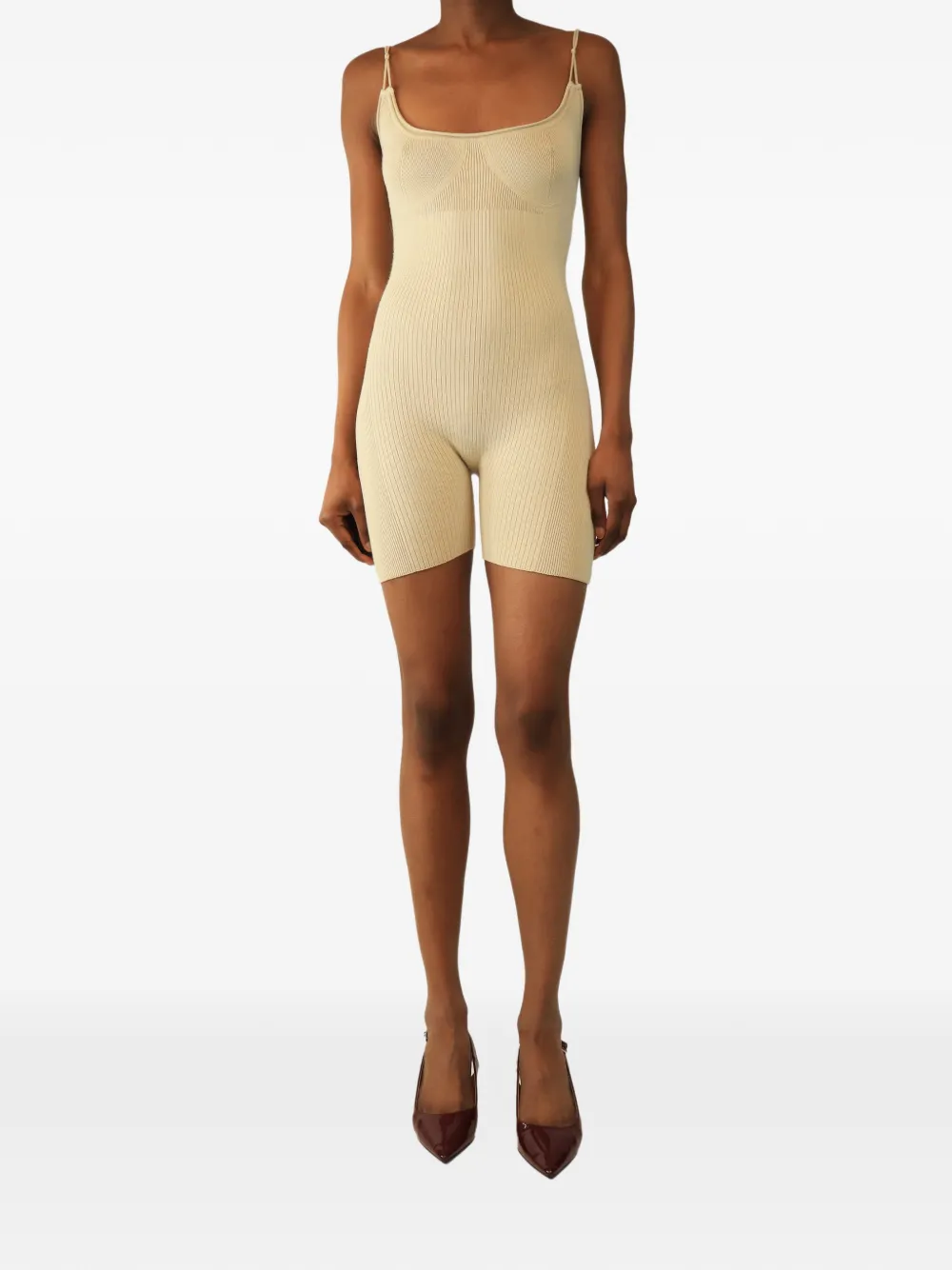 Jacquemus Pre-Owned ribbed-knit playsuit - Nude