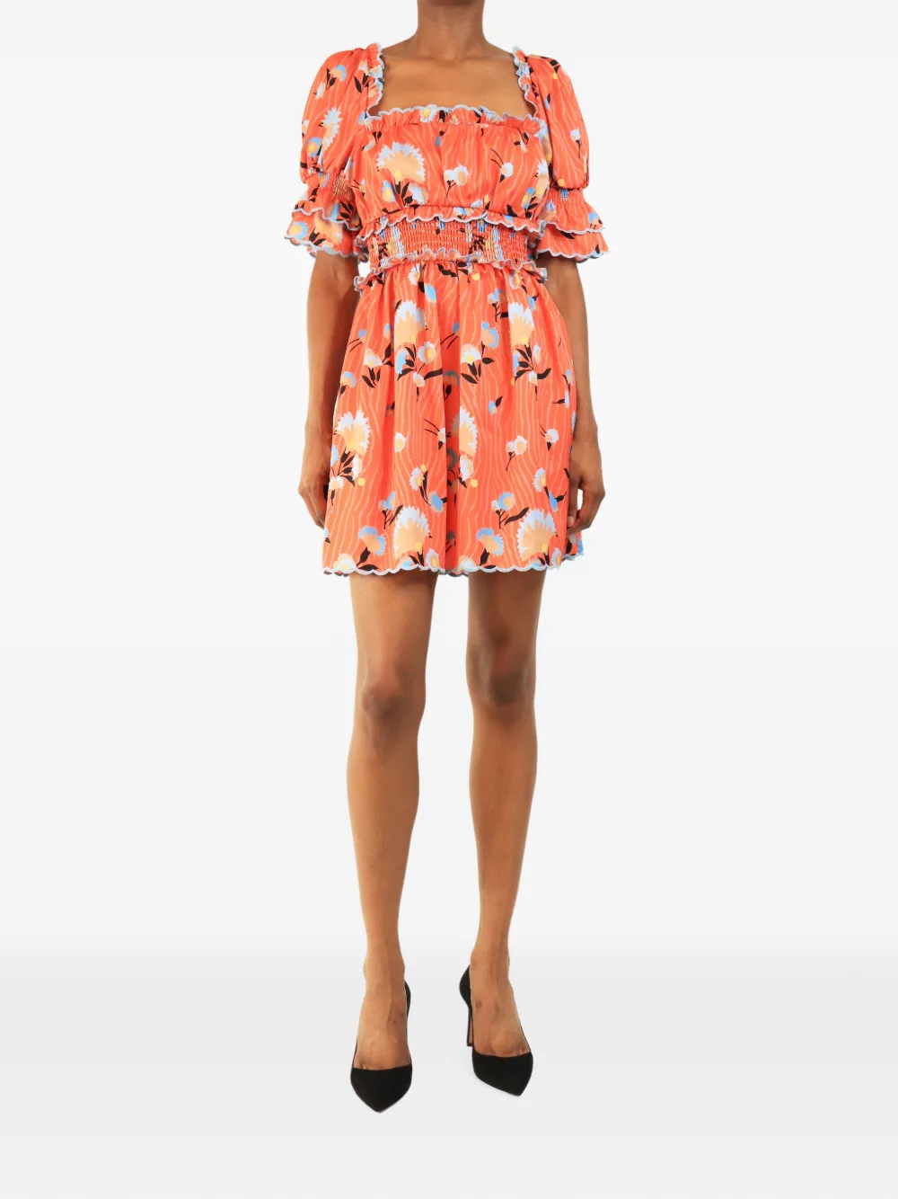 Self-Portrait floral-print ruffled mini dress - Orange