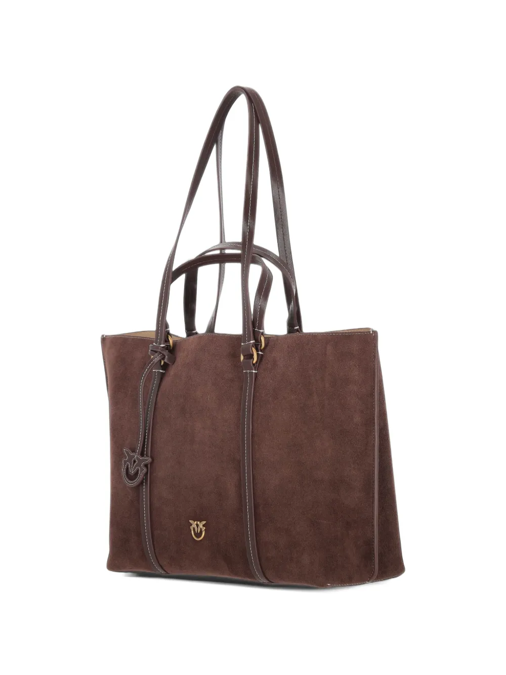 PINKO Love Birds suede tote bag Bruin