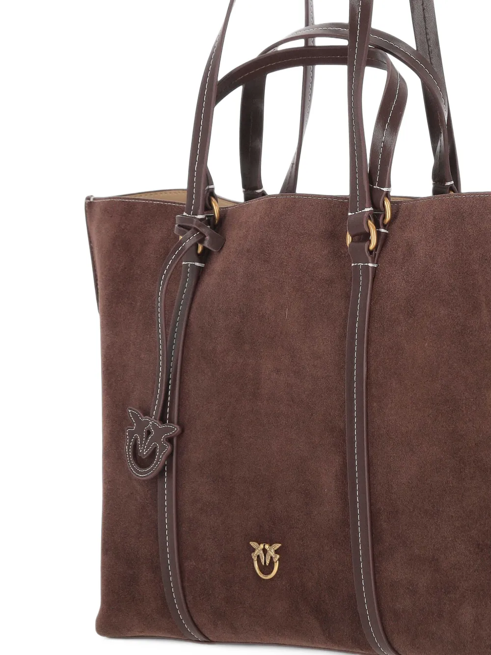 PINKO Love Birds suede tote bag Bruin