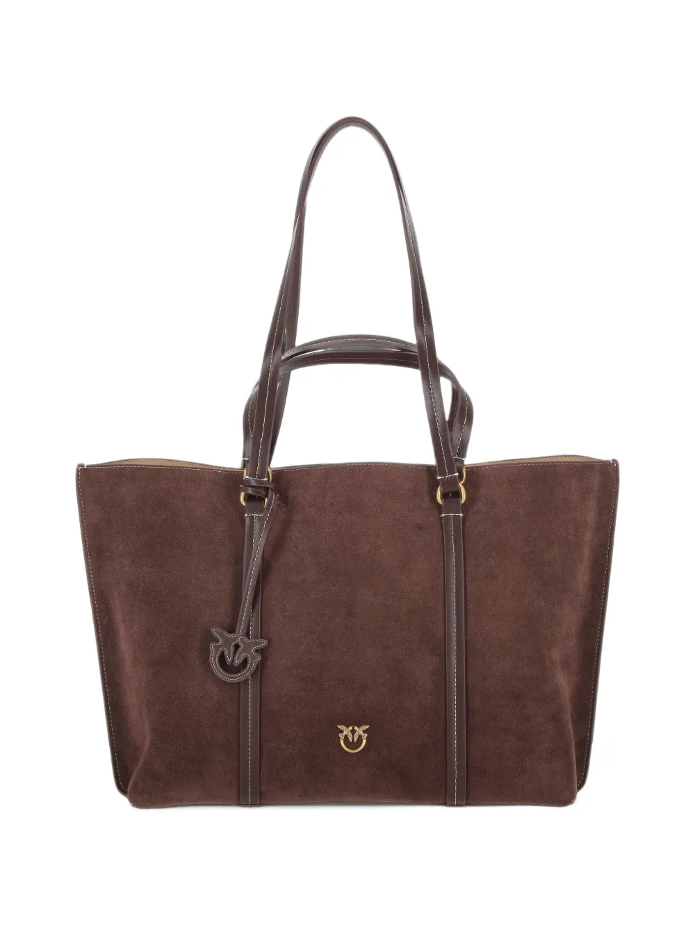 PINKO Love Birds suede tote bag Bruin