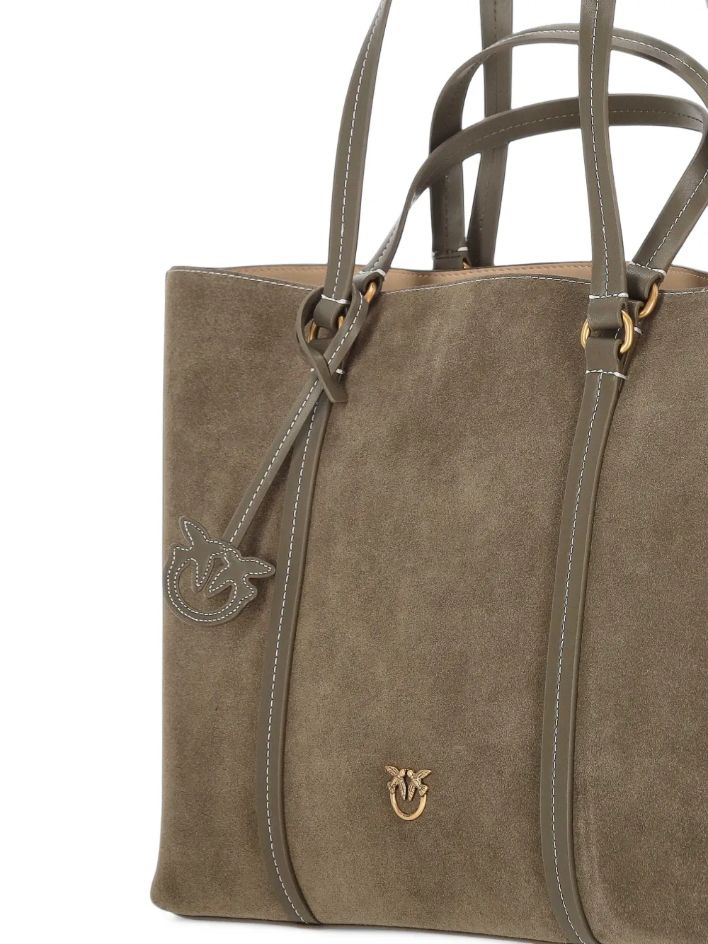 PINKO Love Birds suede tote bag Bruin