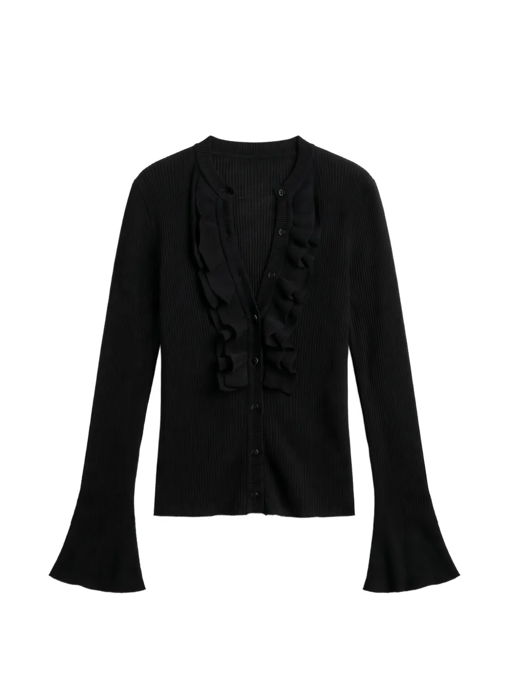 MAISON HOTEL Juana ruffled ribbed cardigan - Schwarz