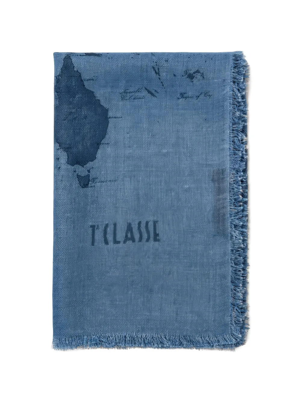 ALVIERO MARTINI 1° CLASSE map-print fringed scarf - Blu