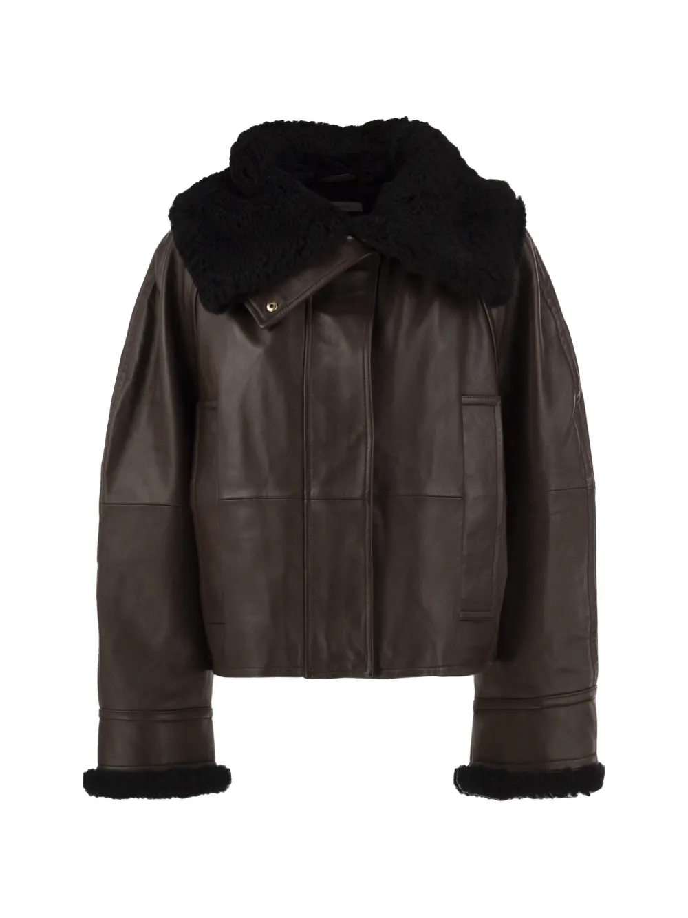 Sportmax shearling-collar leather jacket - Braun