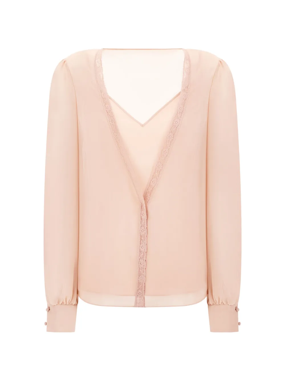 Valentino Garavani lace-trim silk blouse - Neutrals