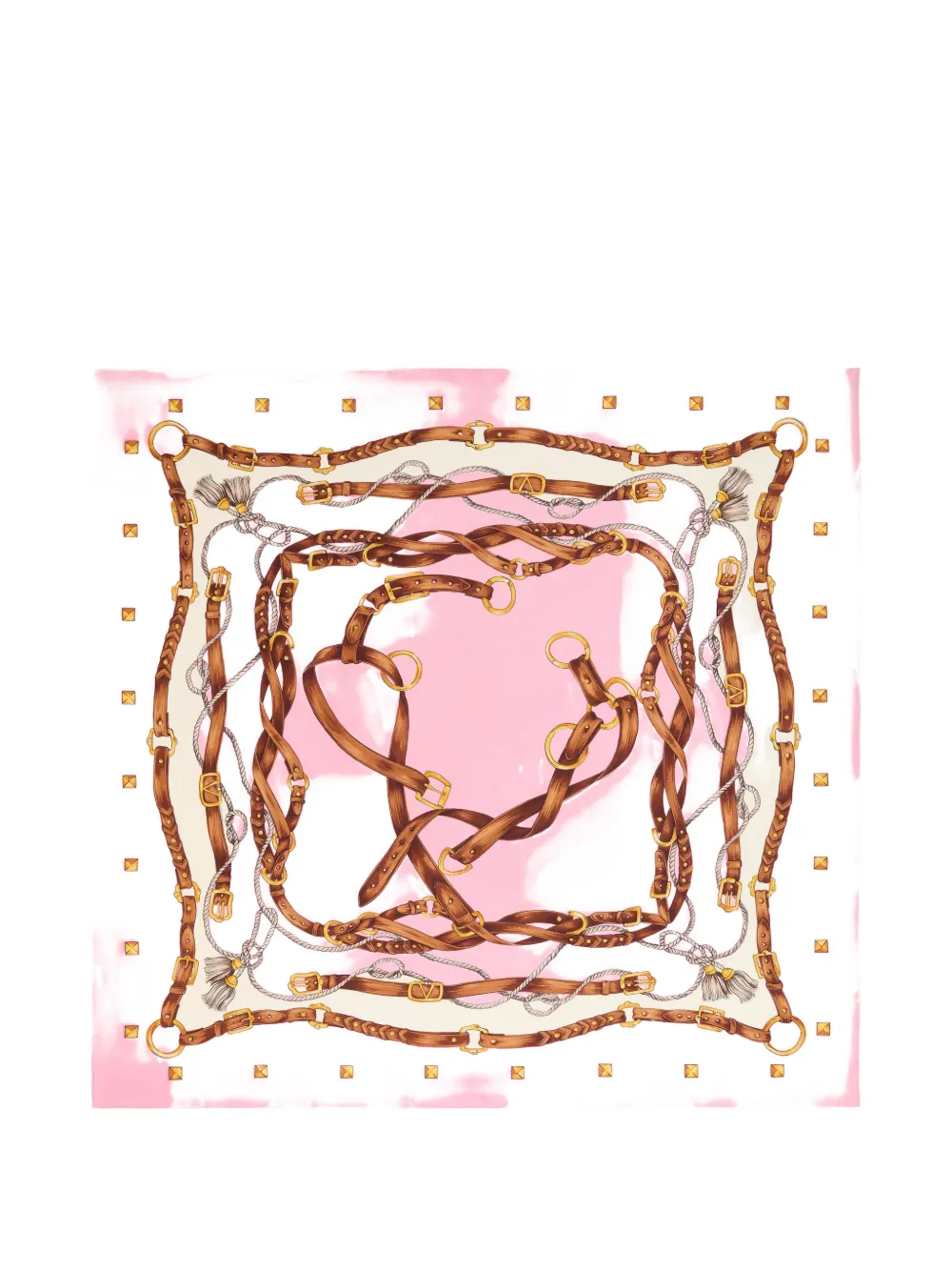 Valentino Garavani Foulard in seta con stampa incorniciata da borchie - Rosa