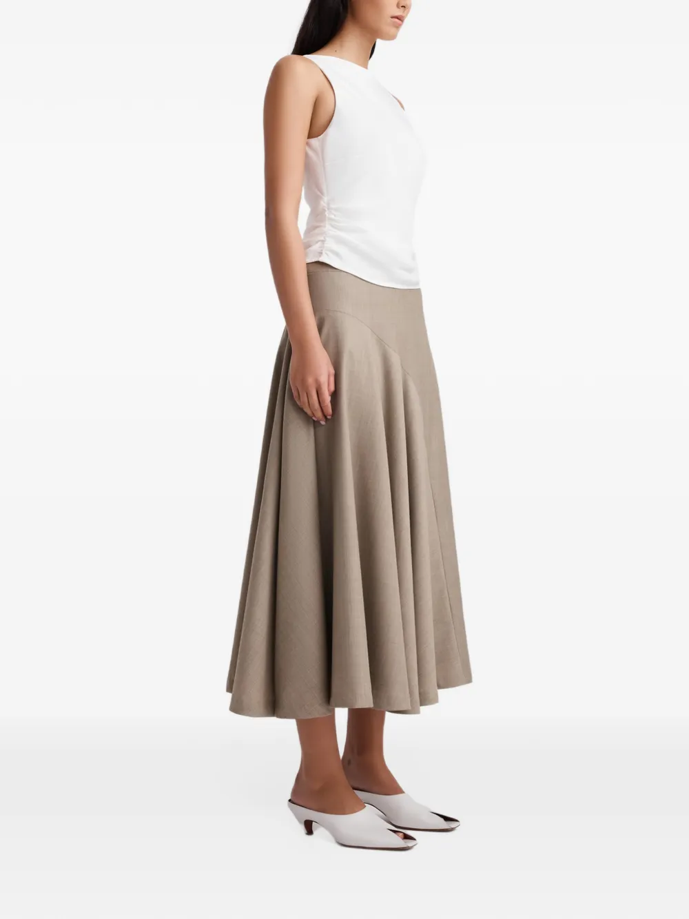 Anna Quan Scarpa asymmetric-seam flared midi skirt Beige