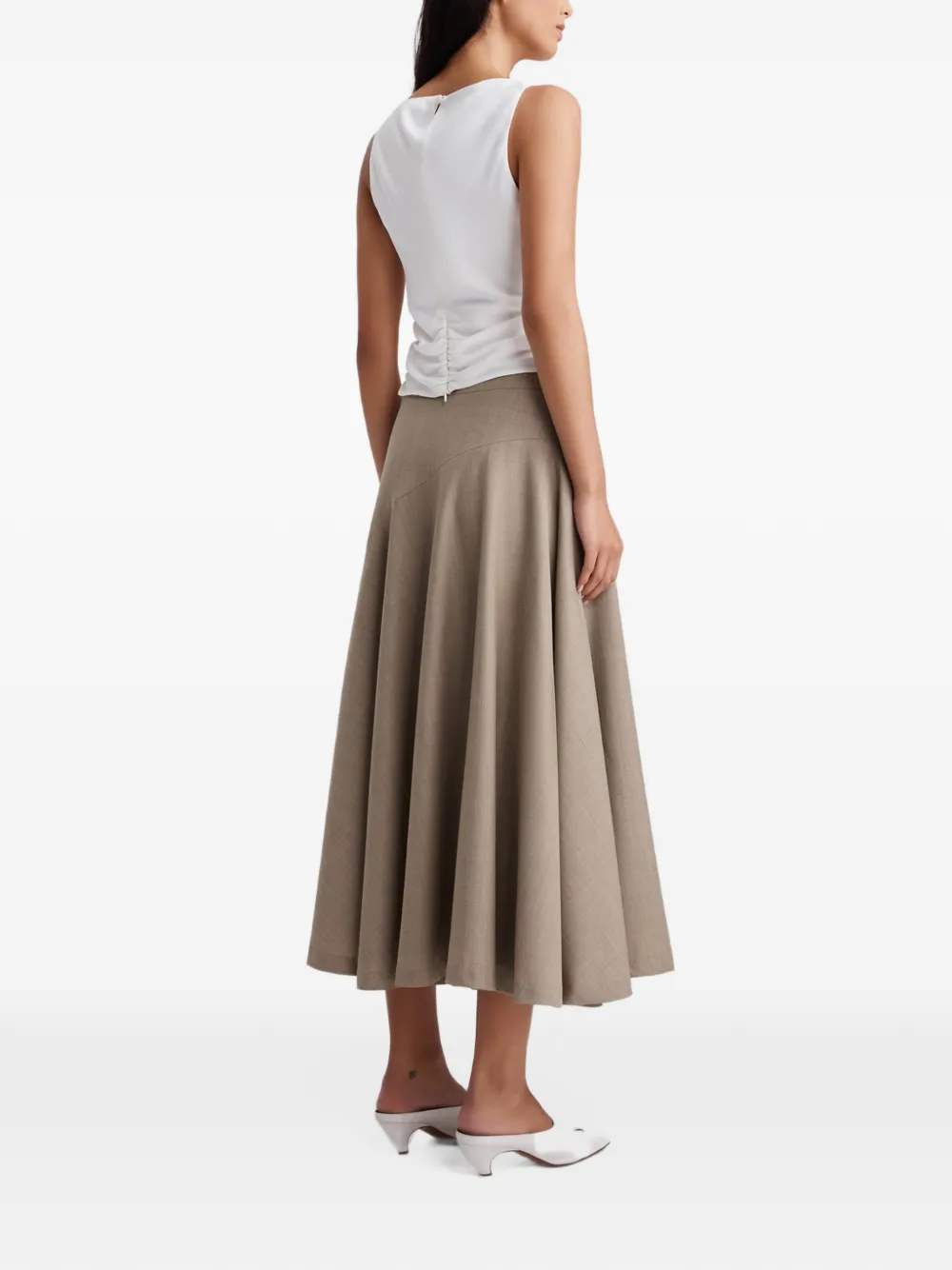 Anna Quan Scarpa asymmetric-seam flared midi skirt Beige