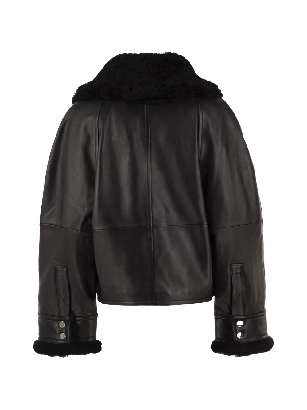 Sportmax shearling-collar leather jacket Zwart