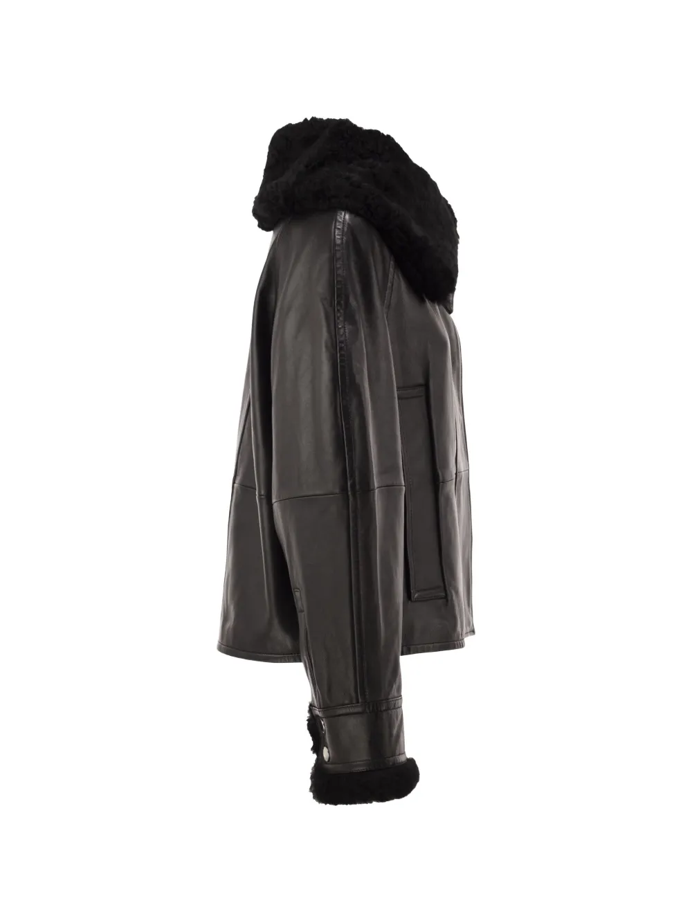 Sportmax shearling-collar leather jacket - Schwarz