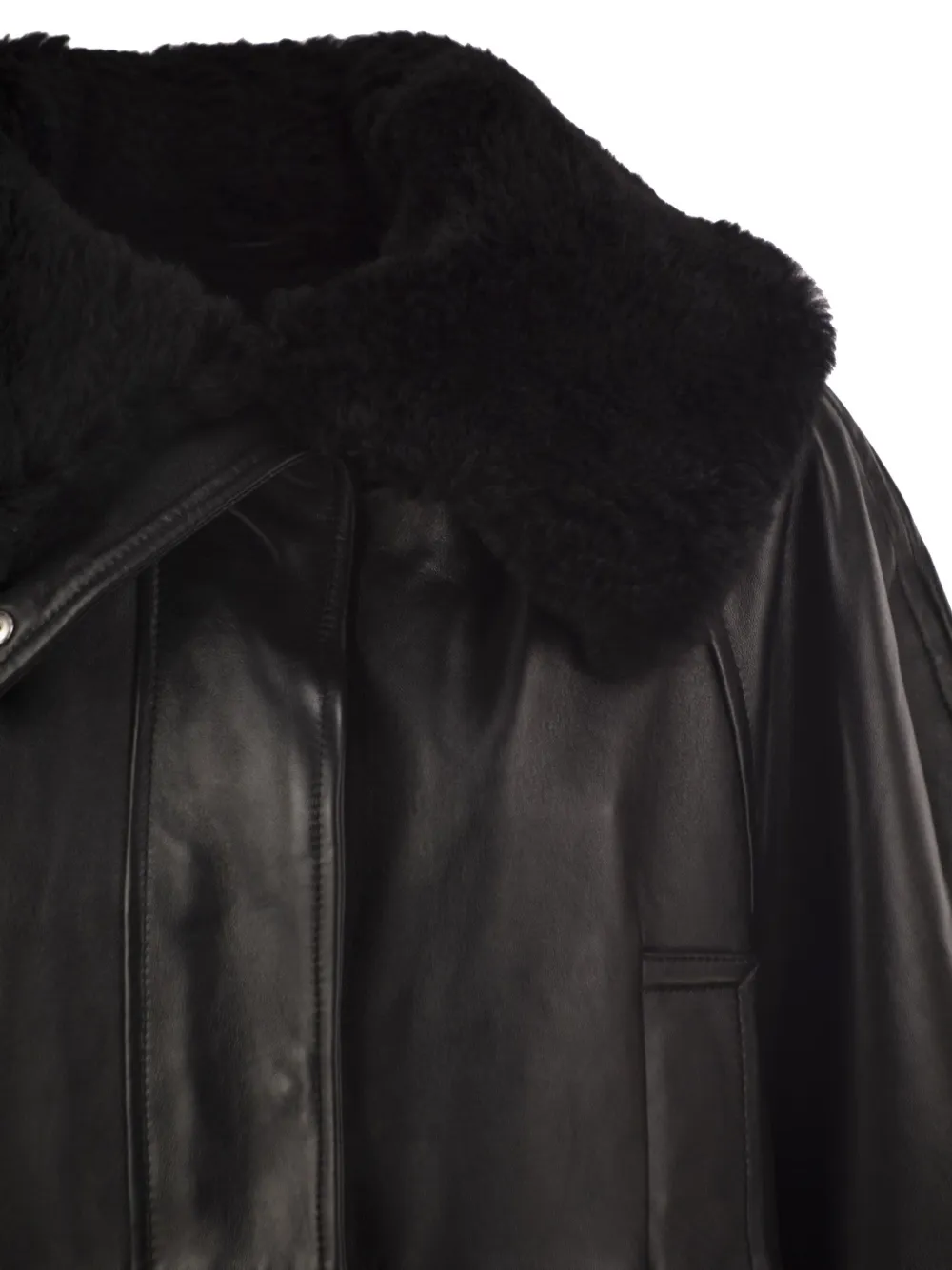 Sportmax shearling-collar leather jacket Zwart