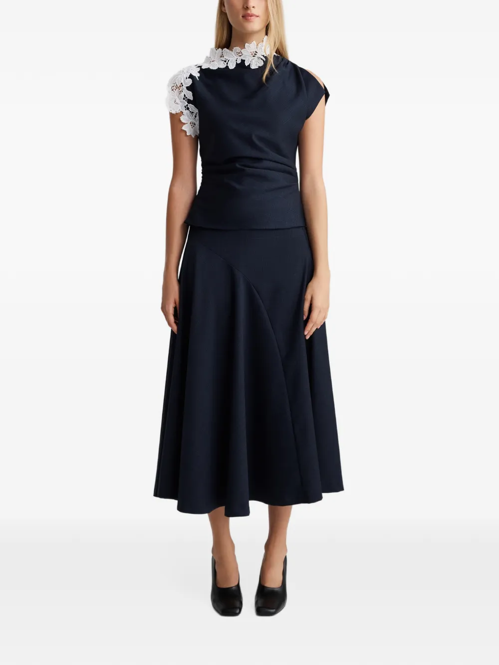 Anna Quan Scarpa asymmetric flared skirt Blauw