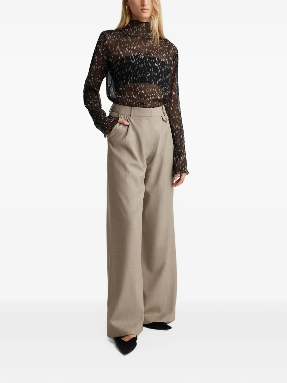Anna Quan Gehry wide-leg tailored trousers Beige