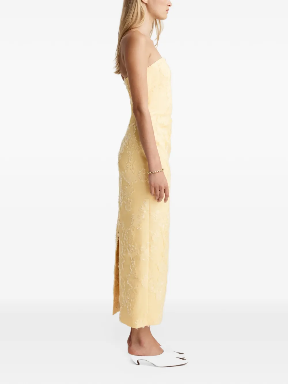 Anna Quan Johanna strapless fringed midi dress Geel