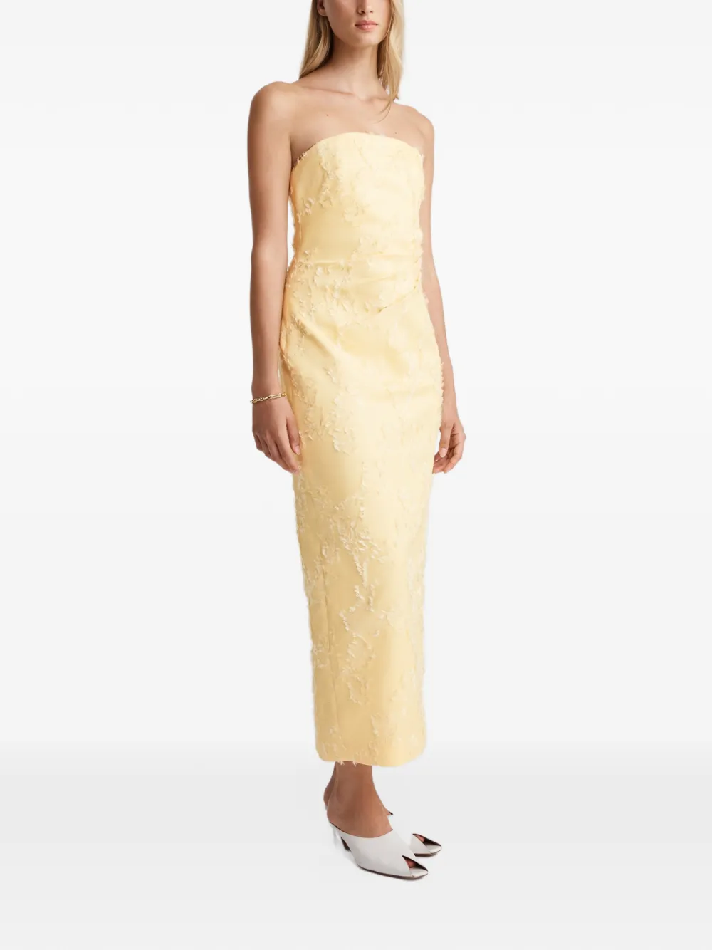 Anna Quan Johanna strapless fringed midi dress Geel