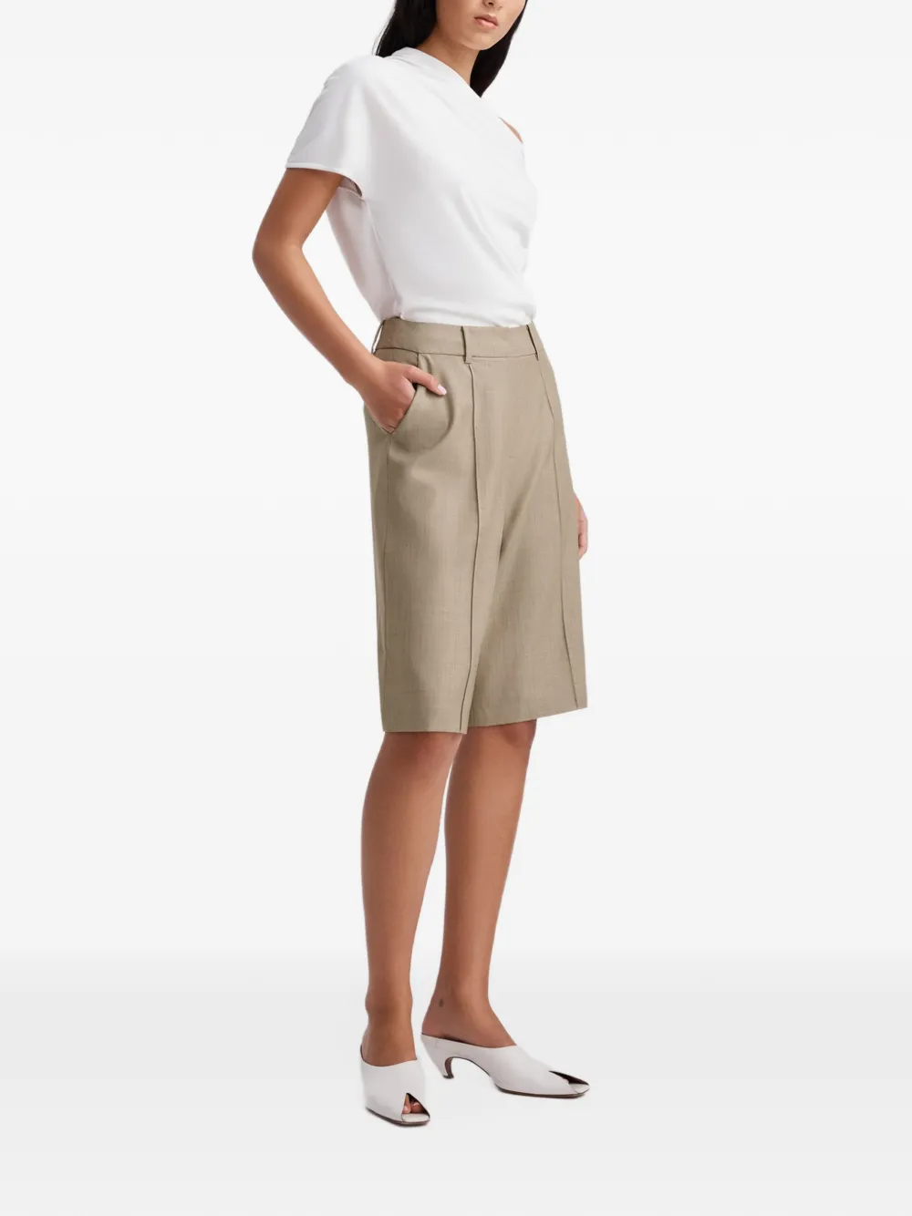 Anna Quan Ando pleated midi shorts Beige