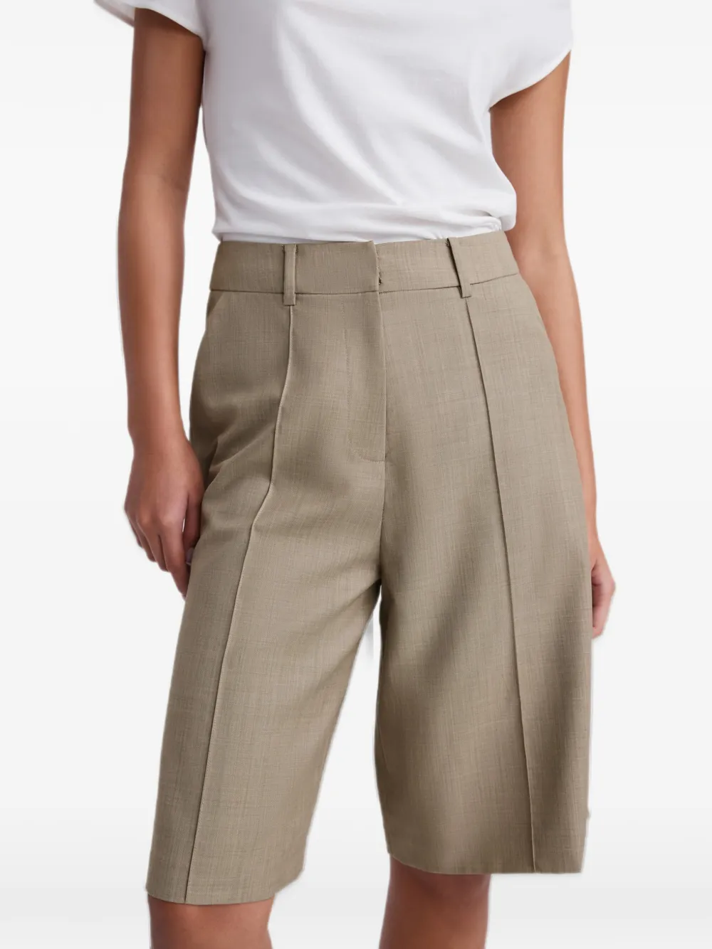 Anna Quan Ando pleated midi shorts Beige