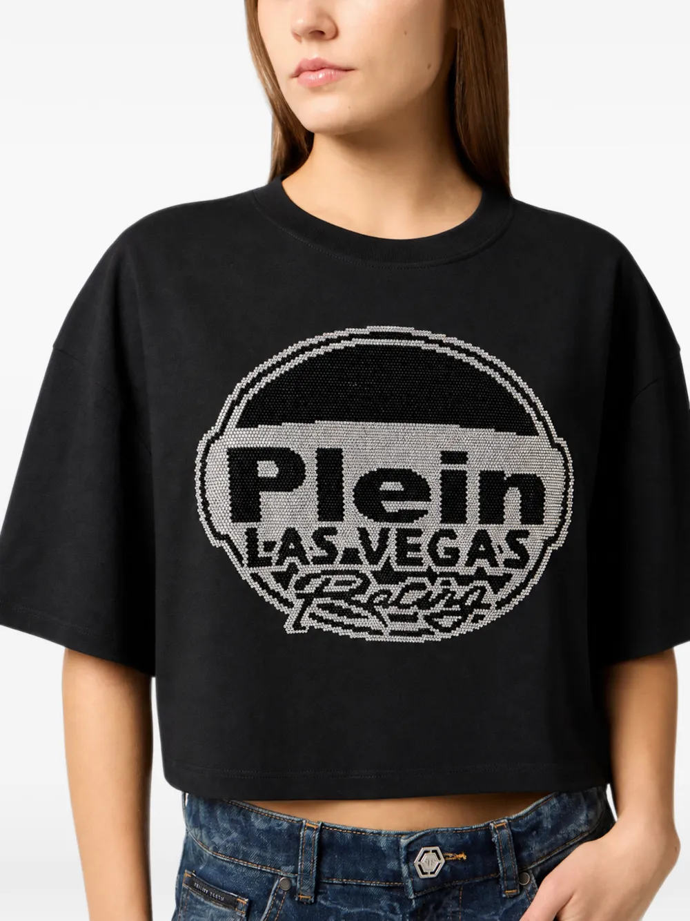 Philipp Plein crop t-shirt Las Vegas racing Zwart