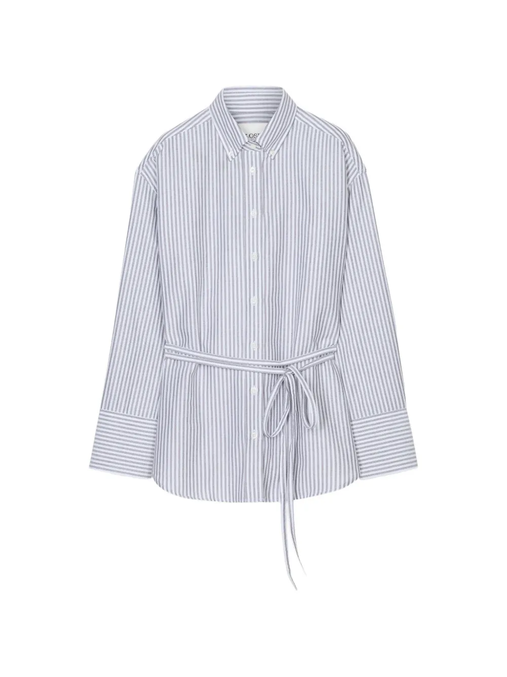 Closed belted striped oxford shirt Wit