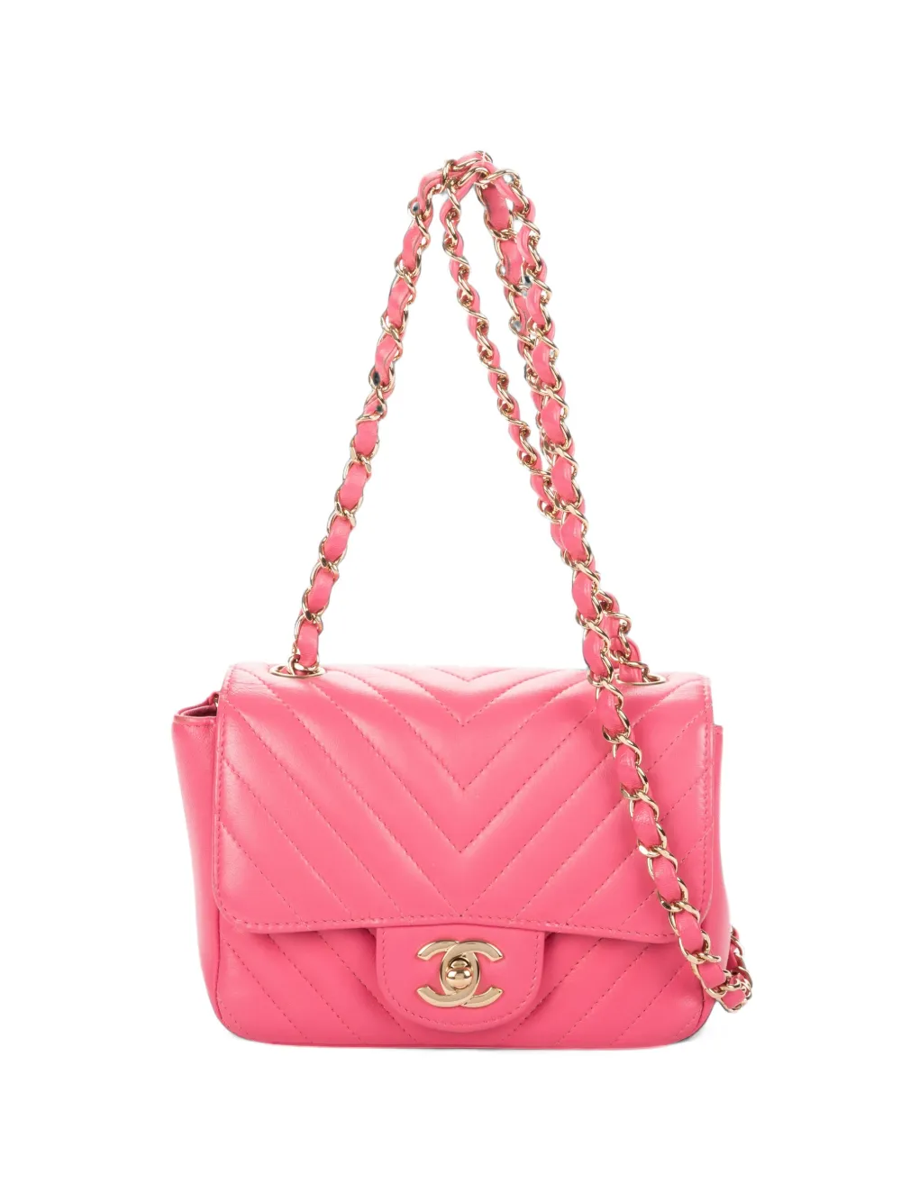 CHANEL Pre-Owned Mini Chevron Square Classic crossbody bag - Rosa