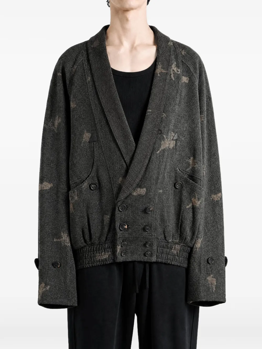 Ziggy Chen Jack met dubbele rij knopen en jacquard Grijs