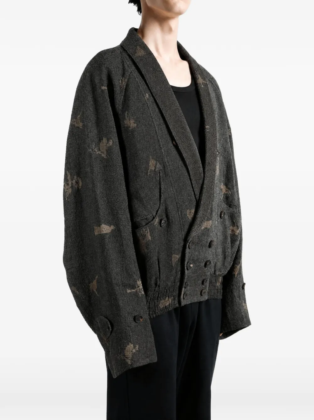 Ziggy Chen Jack met dubbele rij knopen en jacquard Grijs