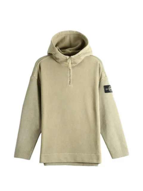 Stone Island 5100033 mixed-fabric in mineral-dyed-regenerated cotton loose-fit hooded half-zip sweatshirt with knit panels