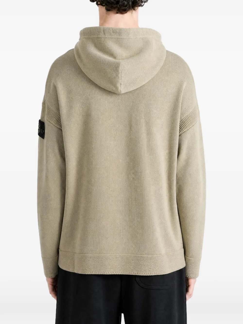 Stone Island 5100033 mixed-fabric in mineral-dyed-regenerated cotton loose-fit hooded half-zip sweatshirt with knit panels Groen