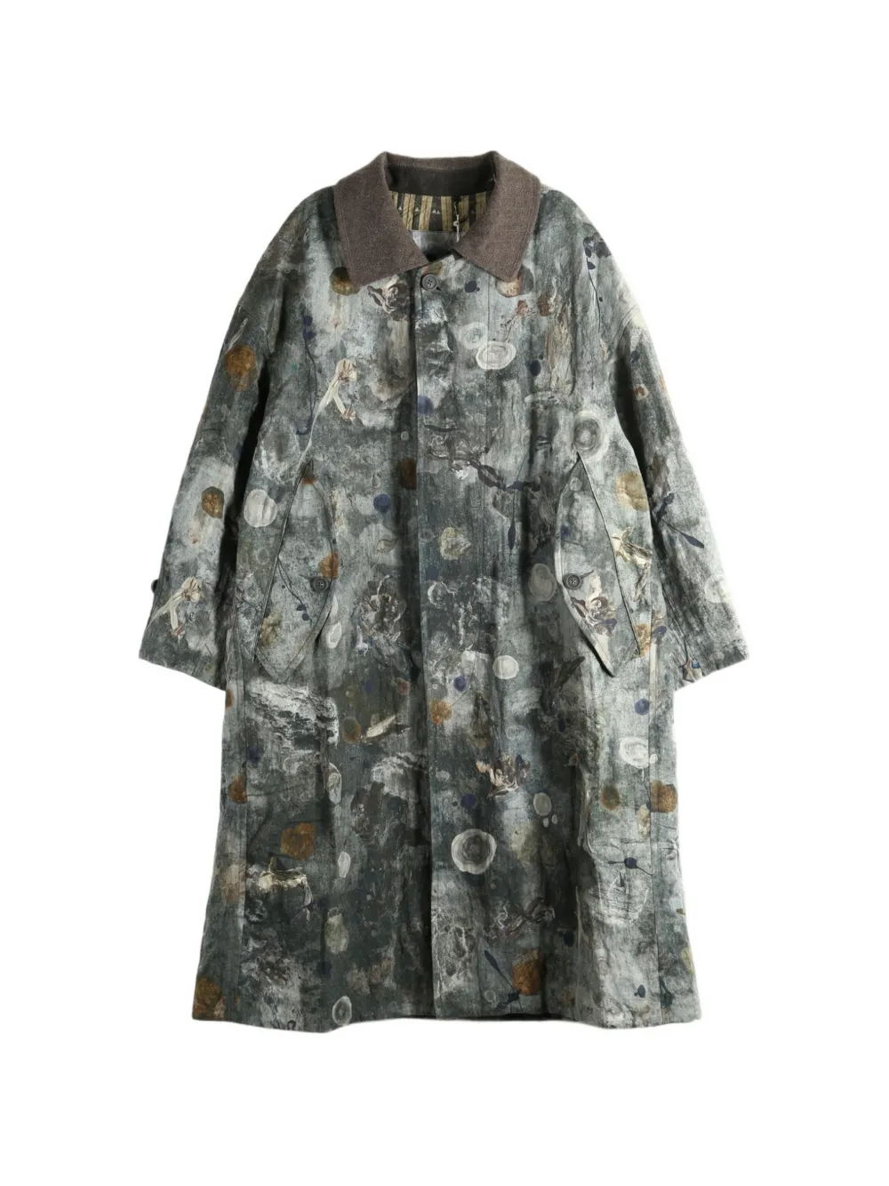 Ziggy Chen abstract-print contrast-collar coat - Grigio